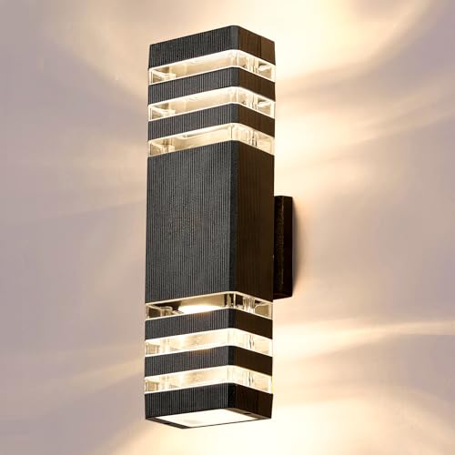 Image of Warmiehomy Outdoor Wall Lights Mains Powered, IP67 Waterproof Up Down Outside Lights, Modern LED GU10 External Lighting Exterior Wall Lamp for Front Door, Porch, Garage, 33cm