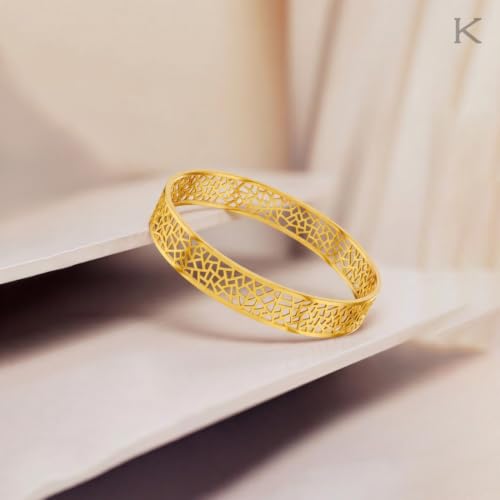 Image of KISNA 9KT Mosaicra Gold Bangle For Women | BIS Hallmarked Yellow Gold Bangle | Lightweight Daily Wear Gold Jewellery | Gift for Wife, Mother & Sister | S 2.4 Anna