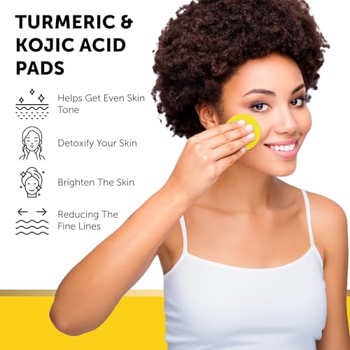 Image of VALITIC Turmeric Kojic Acid Cleansing Pads - Exfoliating Dark Spot Remover for Face with Vitamin C, Alpha Arbutin, Niacinamide and Retinol - Kojic Acid And Turmeric Cleansing Pads - 60 Units