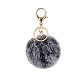 Kinglighten Pom Pom Keychain Artificial Fur Ball Keychain Fluffy Accessories Car Bag Charm (Frost Grey)