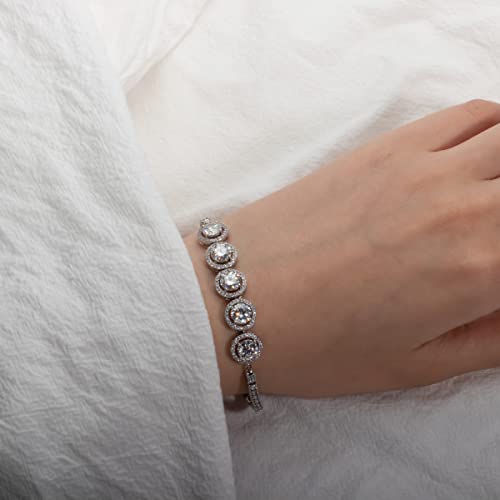 Anuclub 5Cttw Moissanite Classic Tennis Bracelet,6.5Mm D Color Lab Created Diamond Luxury Gold Plated Silver Tennis Bracelet Gifts For Women Girlfriends #TOP6
