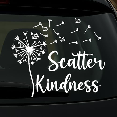 Scatter Kindness Dandelion Vinyl Decal – Inspirational Positive Quote Car Sticker for Cars, Trucks, SUVs, Laptops & Windows, Waterproof Floral Kindness Sticker (7x7 Inch)