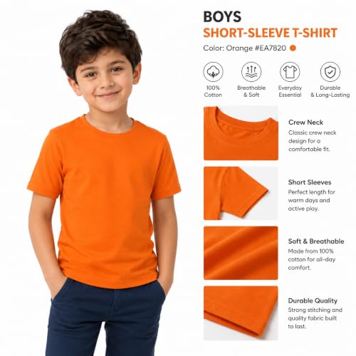 Image of Kids Round Neck Boys Tshirt | Short Sleeves | Natural Organic 100% Cotton Soft Comfortable Fabric | School Plain Color Original Branded Half Sleeve | T-Shirt for Boy Kid | Sleepwear Everyday Casual