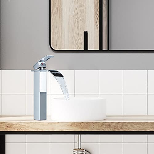 Voton Bathroom Vessel Faucet Chrome Faucet For Bathroom Sink Tall Waterfall Bathroom Faucet Single Handle One Hole Vanity Sink Faucet With Pop-Up Drain #TOP4