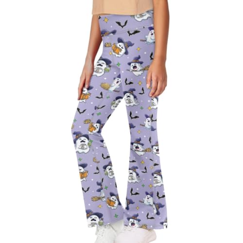 Image of Girls Leggings Floral Print High-Waisted Flared Pants 5-14 Years