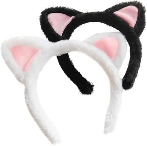 Cat Ears Headband 2-Pack â€“ Plush Fuzzy Hairbands for 
