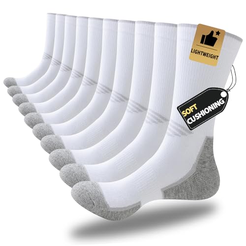 JOYNÉE 5 Pairs Mens Lightweight Athletic Crew Socks Cushioned Breathable Long Socks for Sports Running,White,Sock Size:10-13 by JOYNÉE - Used condition - US$8.09