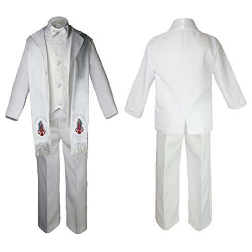 Image of Baby Boy Christening Formal Paisley Suit Silver Guadalupe Maria On Stole SM-20
