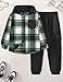 ADIRUN Little Boys Clothes Size 7 Size 8 Plaid Button Down Long Sleeve Hooded Shirt Tops Pants Outfits with Pockets Sweatsuit 2Pcs Fall Winter Clothing Sets Clothes for Boys Green White