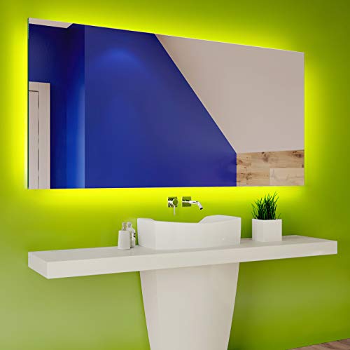 FORAM Modern Bathroom Mirror with LED light and Additional Features - Selection of Switches/Demister Heat Pad/Bluetooth Speaker - Wall Mounted Illuminated Mirror - Lighting Warm/Cold White L58