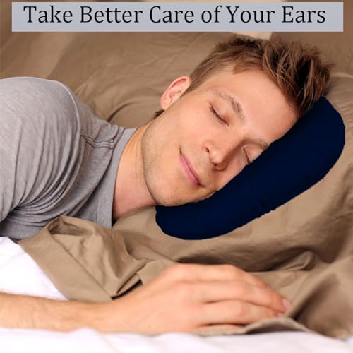 Image of Ear Piercing Pillow for Side Sleepers, Pillow with an Ear Hole for CNH and Ear Pain Ear Inflammation Pressure Sores, O-Shaped Side Sleeping Pillow, Ear Guard Pillow (Ink-Blue)