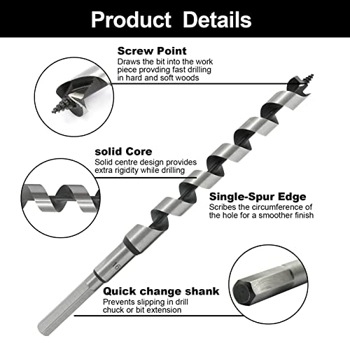 NORTOOLS Brad Point Wood Drill Set,7pcs Drill Bit Set (6/8/10/12/14/16/18mm)x230 mm Hollow augers Extra Long Twist Drill Bits Hand tools for Hardwood Softwood Plywood - Image 2