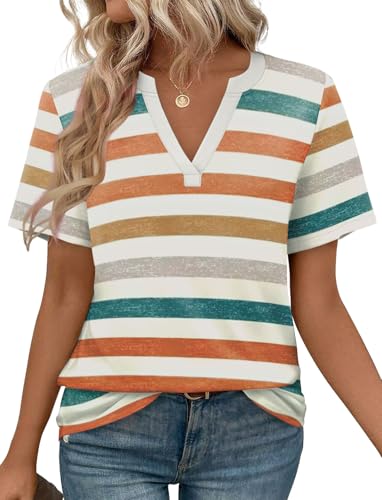 Image of WEESO Womens Tops Summer Short Sleeve V Neck Blouses Business Casual Loose Fit Tshirts Trendy Fashion Outfits