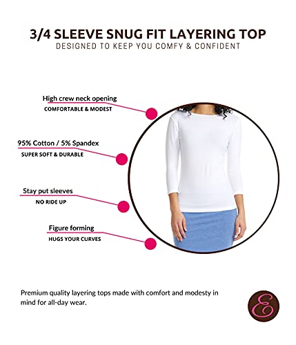 Esteez Fitted White Tees For Women - Womens 3/4 Sleeve Tops - Elbow Length Tee Shirts For Women - Womens Cotton Tshirts - White Tee Shirt Women (Ex801941 White X-Large) #TOP2