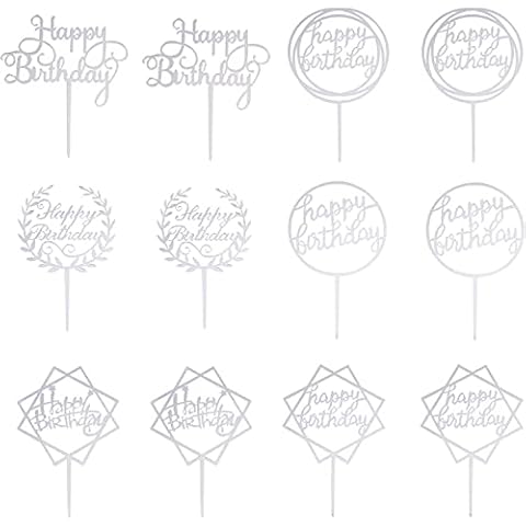 Gaosaili 12pcs Happy Birthday Cake Toppers, Acrylic Birthday Cupcake Topper Cake Pick Decorations for Birthday Party Cake Desserts Pastries Cover