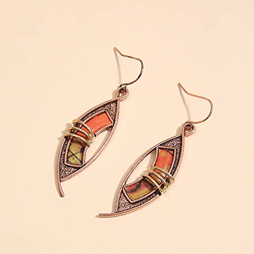 Unique Handmade Bohemian Vintage Copper Geometry Dangle Drop Earrings Women Girls Personalized Minimalist Retro Hollow Eye Hook Earring Jewelry Gifts (Orange) #TOP4