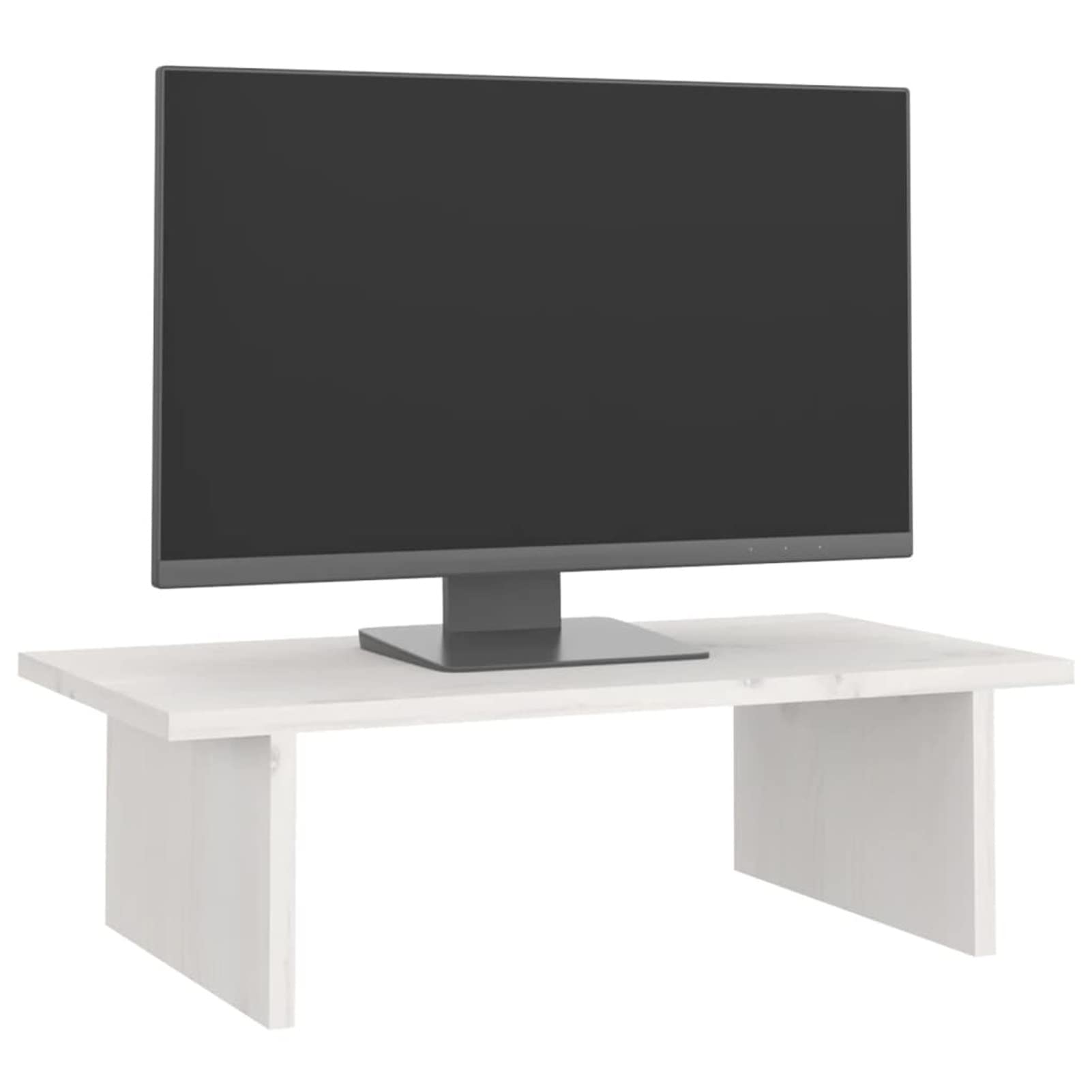 Homgoday Supporto per monitor bianco 50 x 27 x 15 cm in legno massello di pino, supporto da scrivania per monitor e laptop