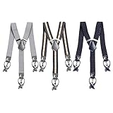 BMC 3pc Mens Mixed Color Pattern Elastic Adjustable Strap Y-Back Button End Suspenders with Clip Fasteners - Set 2