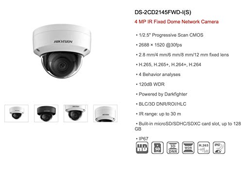 Hikvision (DS-2CD2142FWD-IS Replace Model) DS-2CD2145FWD-IS 2.8mm Lens 4MP IR Fixed Dome Network Camera IP PoE Cmeara Support H.265 4 Behavior Analyses IR 30m IP67 Waterproof Original English Version