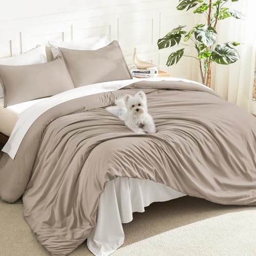 Image of Litanika Light Coffee Comforter Full Size, 3 Pieces Lightweight Solid Bedding Set, All Season Fluffy Bed Set (79x90In Comforter & 2 Pillowcases)