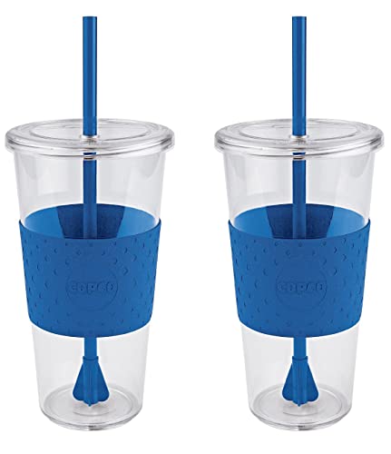 Copco Sierra - Vaso frío Tritan de pared individual con pajita y tapa resistente a derrames, 24 onzas, juego de 2, color azul real Cover