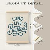 Evcprz Long Live Boyhood Wall Art Poster Hanger Frame, Boys Room Decor, Blue Nursery Hanging Canvas Prints Wall Art Decor for Boys Bedroom Living Room Dorm, 12x16 Inch