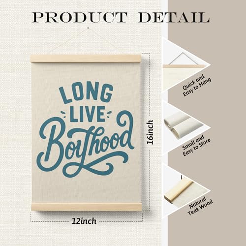 Evcprz Long Live Boyhood Wall Art Poster Hanger Frame, Boys Room Decor, Blue Nursery Hanging Canvas Prints Wall Art Decor for Boys Bedroom Living Room Dorm, 12x16 Inch