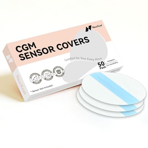 NeXxcel 50 Pack Sensor Covers for Freestyle Libre 3 & 3 Plus Waterproof Adhesive Patches with No-Glue Center Ultra-Thin Clear Film for Swimming Shower & Workout