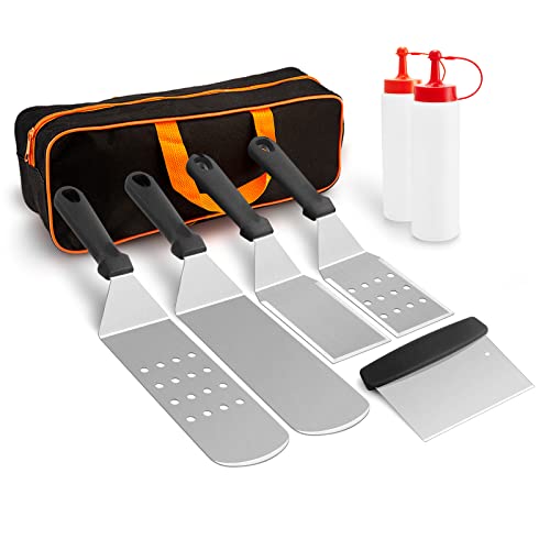 Griddle Accessories Kit Of 8, Hasteel Heavy Duty Metal Spatula Chopper, Professional Stainless Steel Griddle Tools With Storage Bag, Great For Flat Top Teppanyaki Cast Iron Bbq Grilling Indoor Outdoor #TOP3