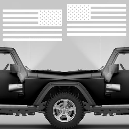 Image of Die Cut Subdued White American Flag Sticker 3 inch X 5 inch Tactical Military Flag USA Decal - Set of 2 Waterproof Vinyl Car Window & Bumper Vinyl Decal for Truck, RV, Laptop, Hard Hat & Helmet