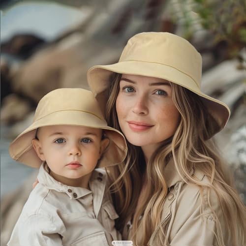 2Pcs Parent-Child Sun Hat,UPF 50+ Toddler Bucket Hat for Mother&Baby Boys Girls Beach Hat 5