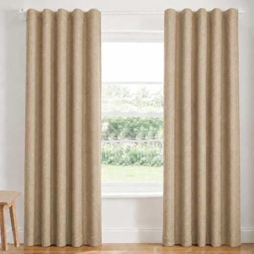 Image of FRESH FROM LOOM Jute Parda | Premium 5 ft Curtain for Windows | Curtains for Slider Track | Non-Ring Curtains | S-Wave Pleat | Light Block Parde | Breathable Fabric (Size - 5ft, Beige, 1pc), Eyelet