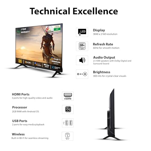 Image of NU 108 cm (43 Inches) New 2025 Borderless Series 4K UHD Smart Google TV LED43UGNX
