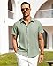 Alimens & Gentle Mens Linen Shirts Short Sleeve Button Down Shirts Wrinkle Free Casual Vacation Beach Summer Tops,Mint Green,M