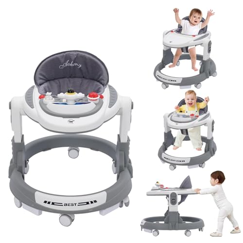 Arkyomi Andador bebés 2 em 1 andarilho para bebé 1 ano multifuncional anti-capotamento com rodas e travão e pega Baby Walker