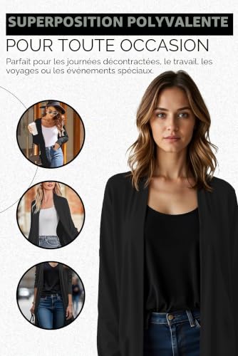 Re Tech UK Gilet Long - pour Femme - col/Manches Longues - Style Boyfriend/léger - Noir - XL EU 44-46 (Grande Taille) – vue 4