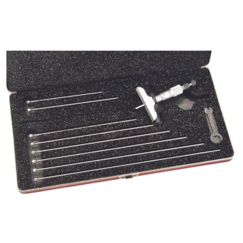 Starrett Micrometer Depth Gage a Combination Ratchet and Speeder in Case - Ratchet Thimble, 0-9" Range, 0.001" Graduation, 2-1/2" Base, 9 Rods - 440Z-9RL