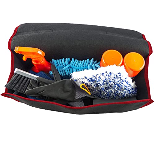 L & P Car Design Kofferraumtasche Organizer Autotasche Auto Kofferraum KFZ Tasche Toolbag Aufbewahrungstasche mit Klettverschluss (Schwarz rot)