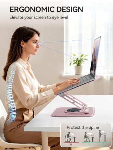 Image of tounee Laptop Stand for Desk, Adjustable Computer Stand Holder with 360 Rotating Base, Ergonomic Laptop Riser Compatible with MacBook Pro Air, All Laptops 10-15.6 inch-Pink