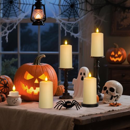 Image of SoulBay USB-C Rechargeable Flameless Pillar Candles with Remote, 4 Pack | Magic Blow Out Feature, Fake Electric Candles, Timer, For Indoor Home Decor, Lanterns, Christmas, Parties