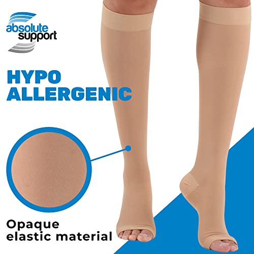 Image of ABSOLUTE SUPPORT Unisex Open Toe Compression Socks 30-40mmHg | opaque, knee high stockings, reinforced heel, hose supports circulation & varicose veins, edema swelling, A311