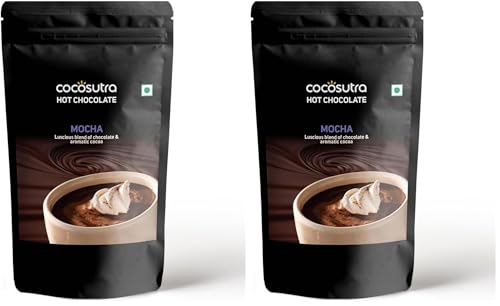 Image of COCOSUTRA Mocha Hot Chocolate Mix | Enjoy hot or cold | 500 g | Vegan & Gluten Free Drinking Chocolate Powder | No Preservatives | Ready in 2 Minutes | Serves 25 Cups (Pack of 2)