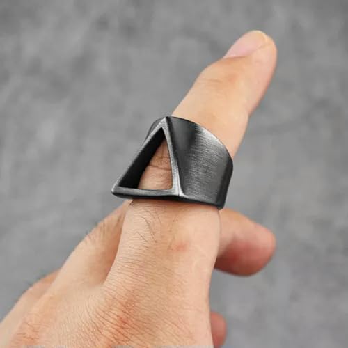 Black Triangle Stainless Steel Mens Rings Punk Simple Unique for Male4