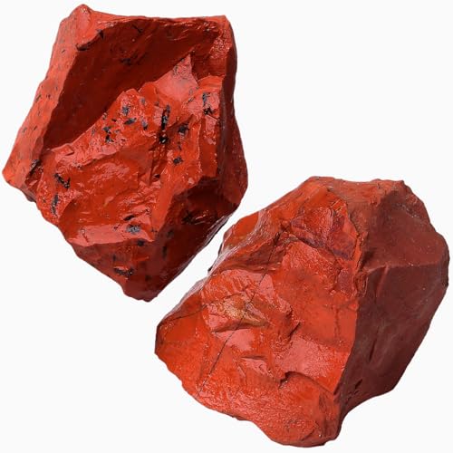 Image of 2Pcs Red Jasper 1.8-2.2 inch Large Healing Crystals Stones Natural Raw Rock Rough Crystals Rocks Red Jasper Stone for Wrapping Decoration Cabbing Wicca Reiki Wire DIY Polishing Gifts