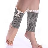 Leg Warmers for Women 8-Character Twist Wool Short Socks Set Lace Boot Knit Cuffs Short Crochet Button Short Boots Socks Winter Crochet Boot Cuffs for Girls. (Light gray)