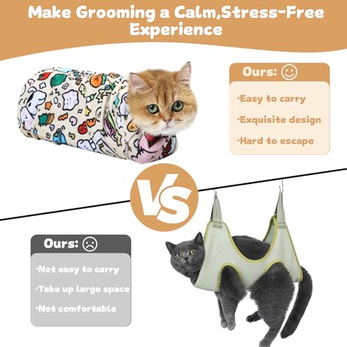 Image of Wortade 21.7 inch Cat Grooming Wrap Cat Wrap for Grooming Cat Wrap for Cutting Nails Cat Restraint for Nail Clipping to Wrap Anti-Bite, Anti-Scratch (Cute, 3-8 lbs)