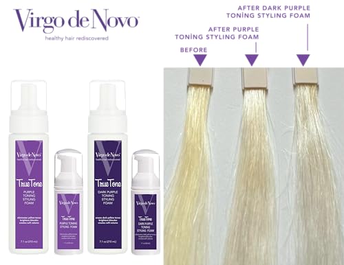 Image of Virgo de Novo Dark Purple Toning & Styling Foam - Brightens Blondes - Brondes - Removes Dark Yellow & Brassy Tones on Balayaged, Bleached, or Highlighted Hair - Adds Natural Body - 1.7 oz