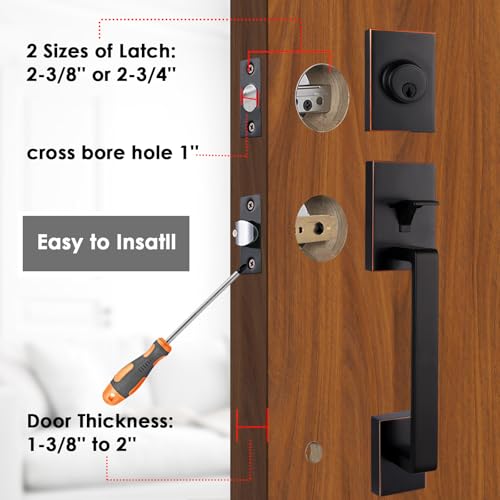 HISAFE Oil Rubbed Bronze Double French Door Handle Set for Front Door, Exterior Door Lock Set with Deadbolt&Lever, Lower Half Grip, Left&Right Handed by HISAFE - Used condition - Image 6