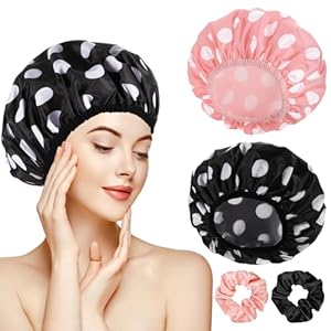 2 Sets Large Shower Caps for Women, Waterproof Shower Cap Double Layers Bath Caps for Women Long Thick Hair