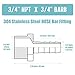 Hose Barb Fittings,304 Stainless Steel,3/4